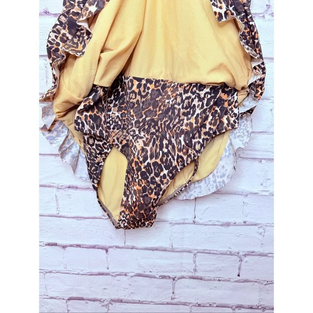 Swimsuits For All Womens Black Brown Leopard Print Swimsuit One-Piece Size 24